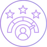 Purple outline icon of a user profile with a WiFi signal and three stars above, representing connectivity or premium membership