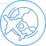 Blue line icon of a starfish surrounded by a circular border