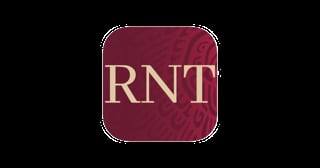 RNT app icon with gold letters on burgundy background