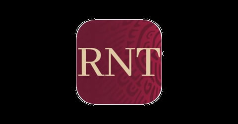 RNT app icon with gold letters on burgundy background